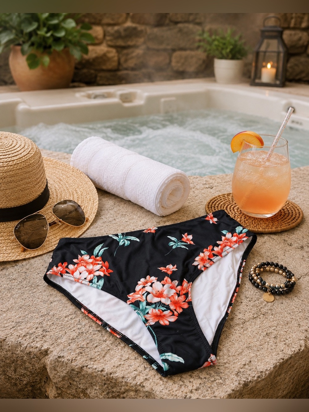 Swim Bottoms - black floral
